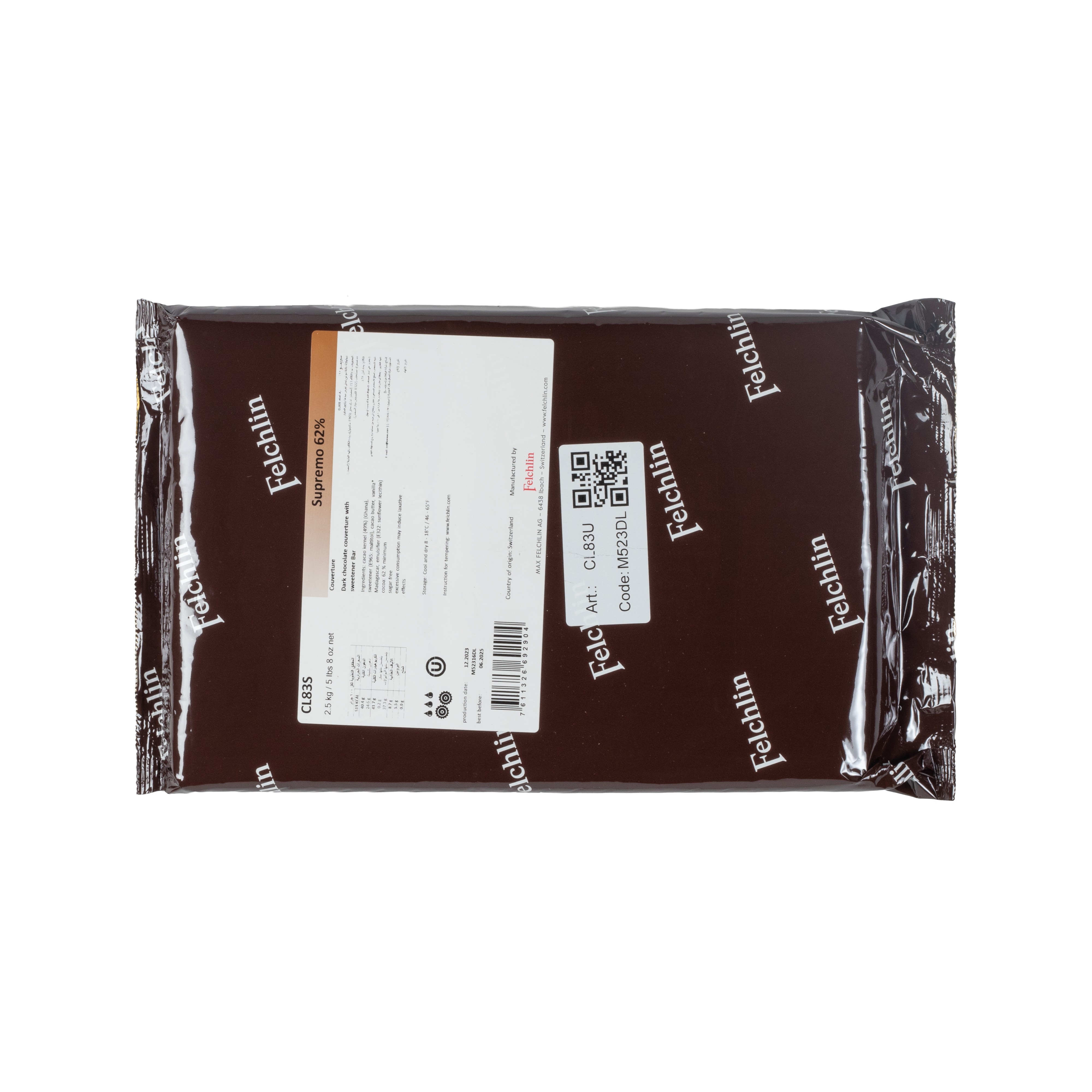 Felchlin Supremo Dark Couverture 62% - No added Sugar